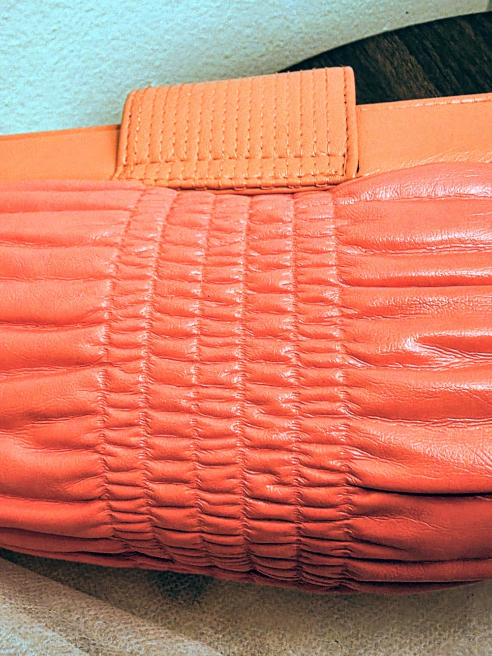 Women's Orange Ruched Faux Leather Clutch